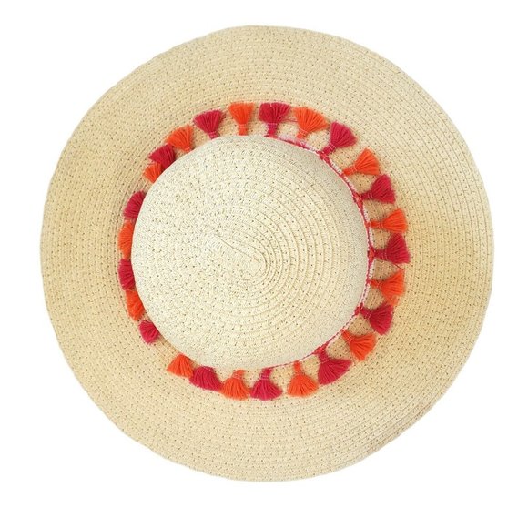 Target Sun Hat Beach Hat Straw Wide Brim Tassles - Picture 2 of 8